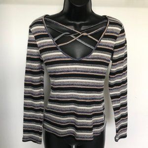CHARLOTTE RUSSE Striped V-Neck Sweater, size Small